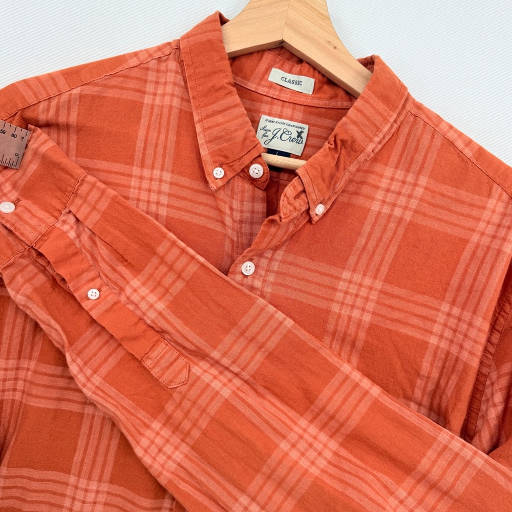 J. Crew Plaid Button Down Mens Large Orange Classic Fit Prep Heritage Autumn